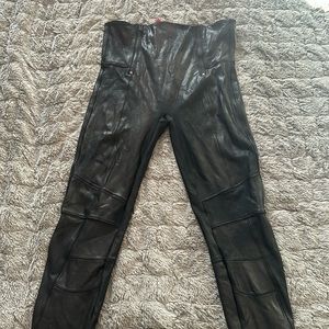 Faux leather Spanx leggings with zippers